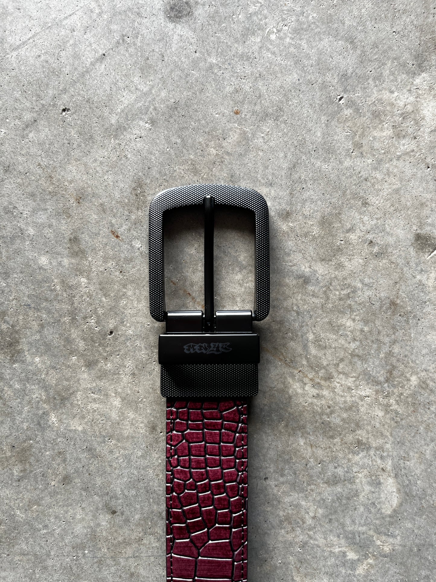 Burgundy croc belt